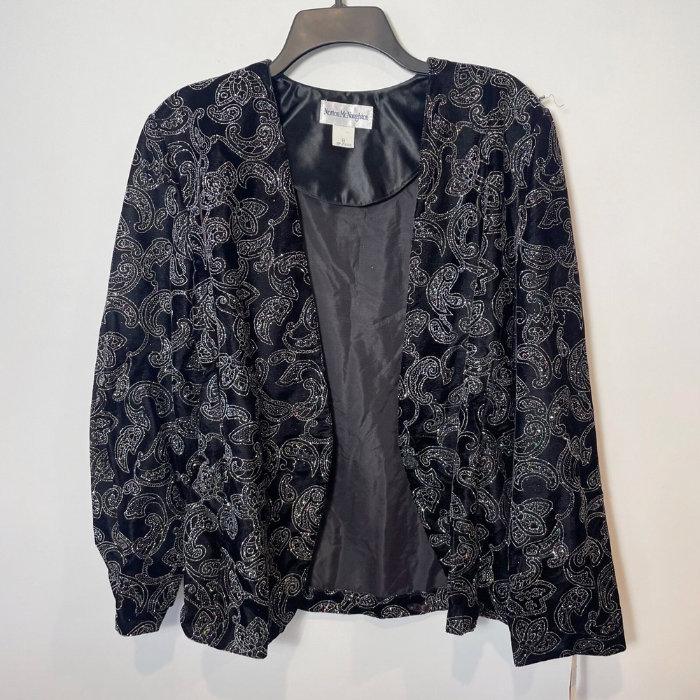 Norton McNaughton Womens Velvet Paisley‎ Blazer Jacket Black 8 Vintage USA NEW